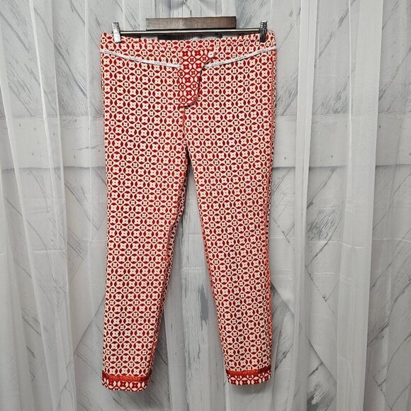 Worthington Red White Floral Geometric Retro Cigarette Ankle Pants 10 - Picture 6 of 11